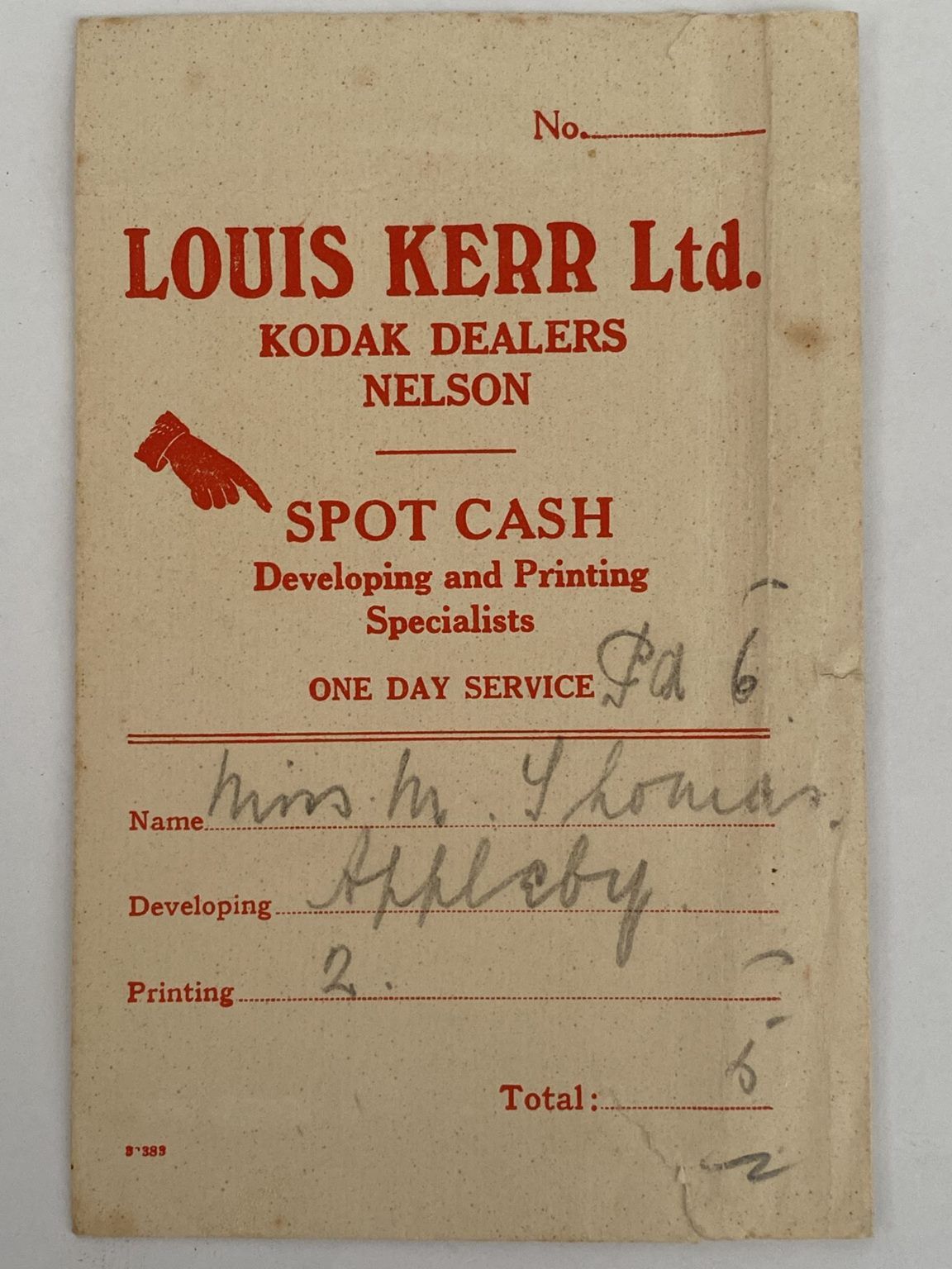 OLD PHOTO / NEGATIVE WALLET: Louis Kerr Ltd. Kodak Dealers 1920s / 1930s