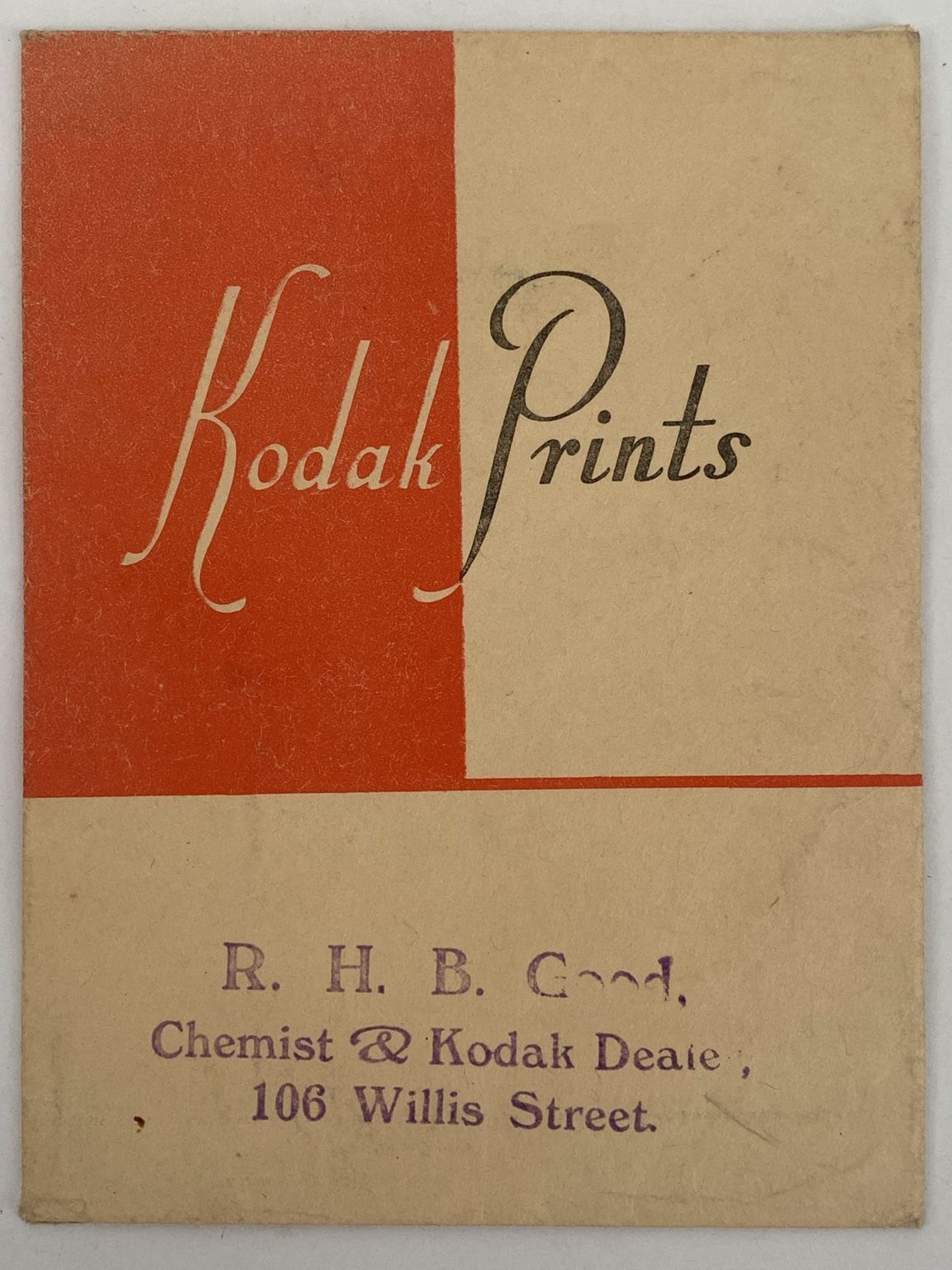 OLD PHOTO / NEGATIVE WALLET: Kodak Prints, R.H.B. Good Chemist 1940s