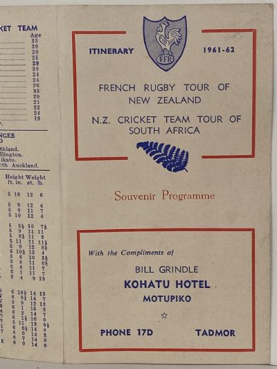 French Rugby Tour of New Zealand - NZ Cricket Team Tour of South Africa 1961-62 