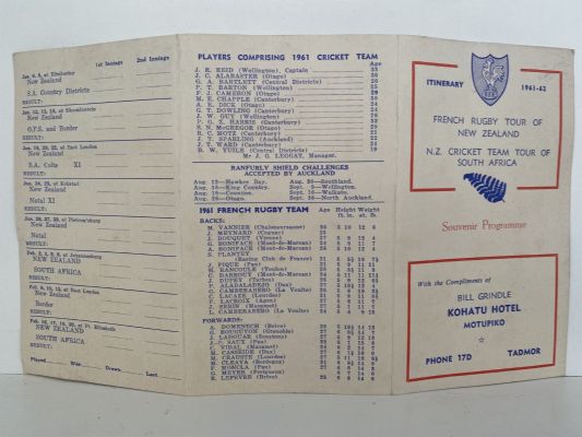 French Rugby Tour of New Zealand - NZ Cricket Team Tour of South Africa 1961-62