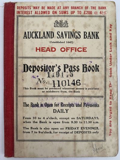 Auckland Savings Bank - Depositors Pass Book 1925 