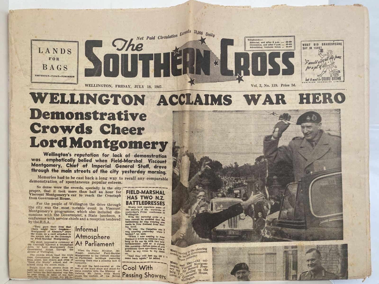 OLD WARTIME NEWSPAPER: The Southern Cross, Wellington - 18 July 1947