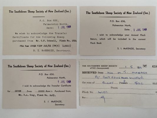 OLD RECEIPTS: The Southdown Sheep Society of New Zealand 1968