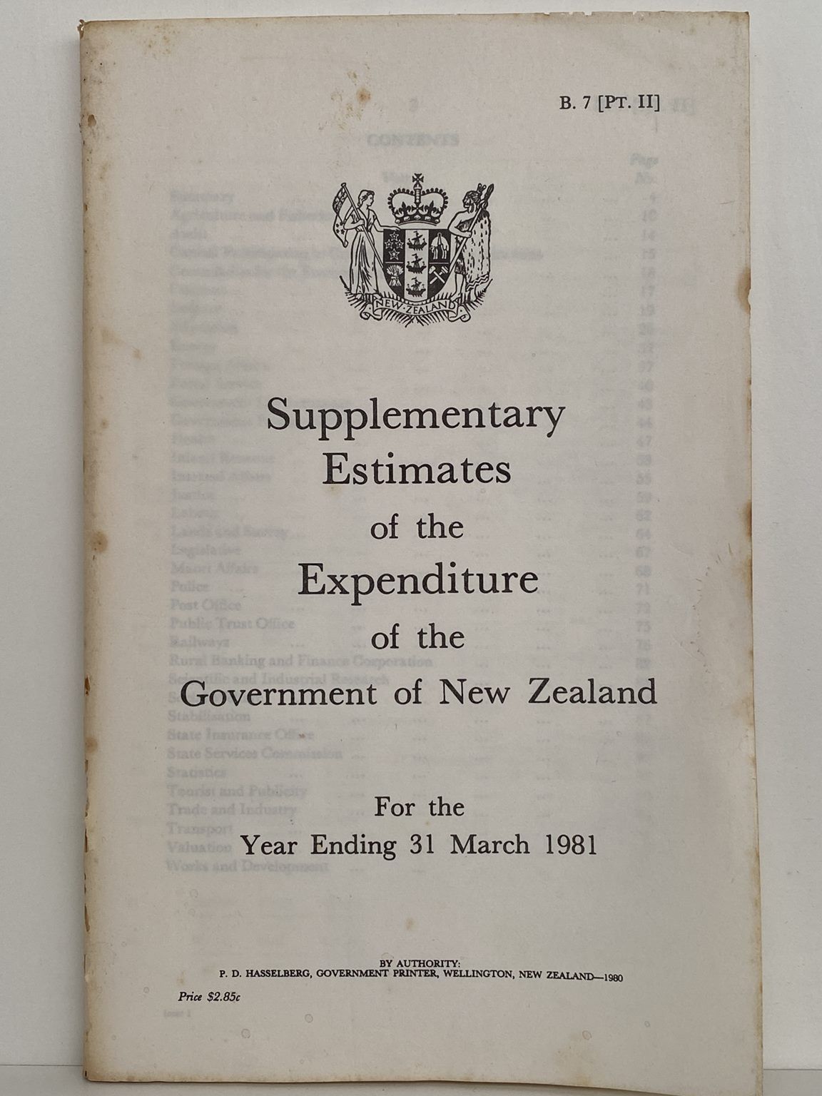 SUPPLIMENTARY ESTIMATES of the EXPENDATURE of the GOVERMENT of NZ 1981
