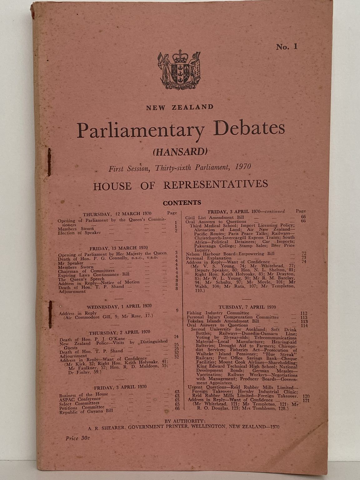 New Zealand PARLIAMENTARY DEBATES of HOUSE of REPRESENTATIVES 1970