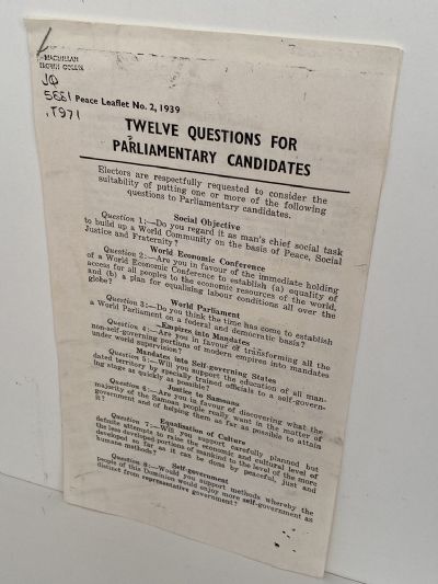 OLD DOCUMENT: Peace Leaflet No. 2 1939