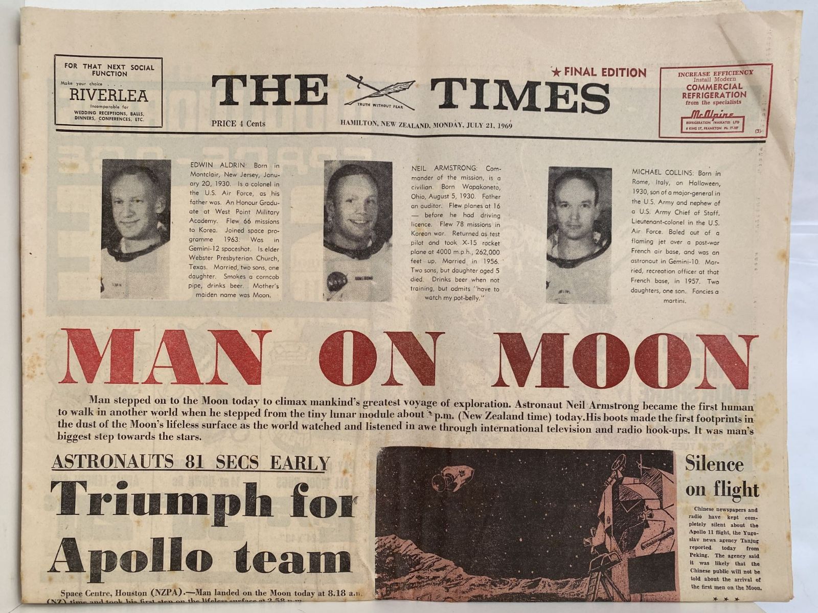 OLD NEWSPAPER: The Waikato Times, 21 July 1969 - Moon Landing Special