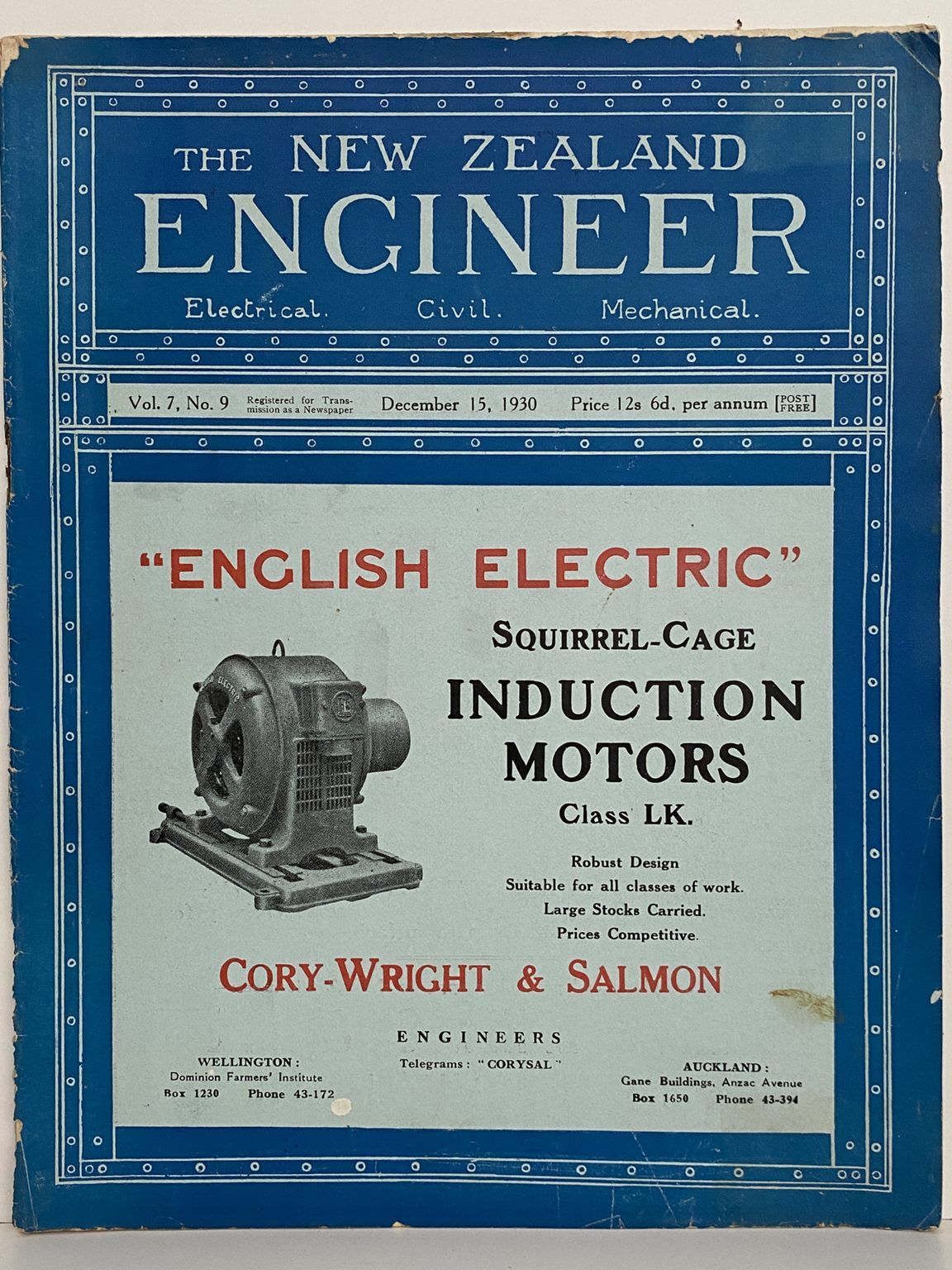 OLD MAGAZINE: The New Zealand Engineer Vol. 7, No. 9 - 15 December 1930