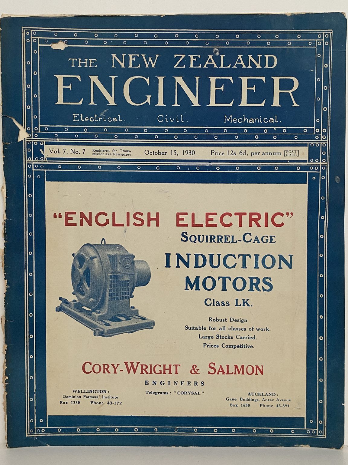 OLD MAGAZINE: The New Zealand Engineer Vol. 7, No. 7 - 15 October 1930