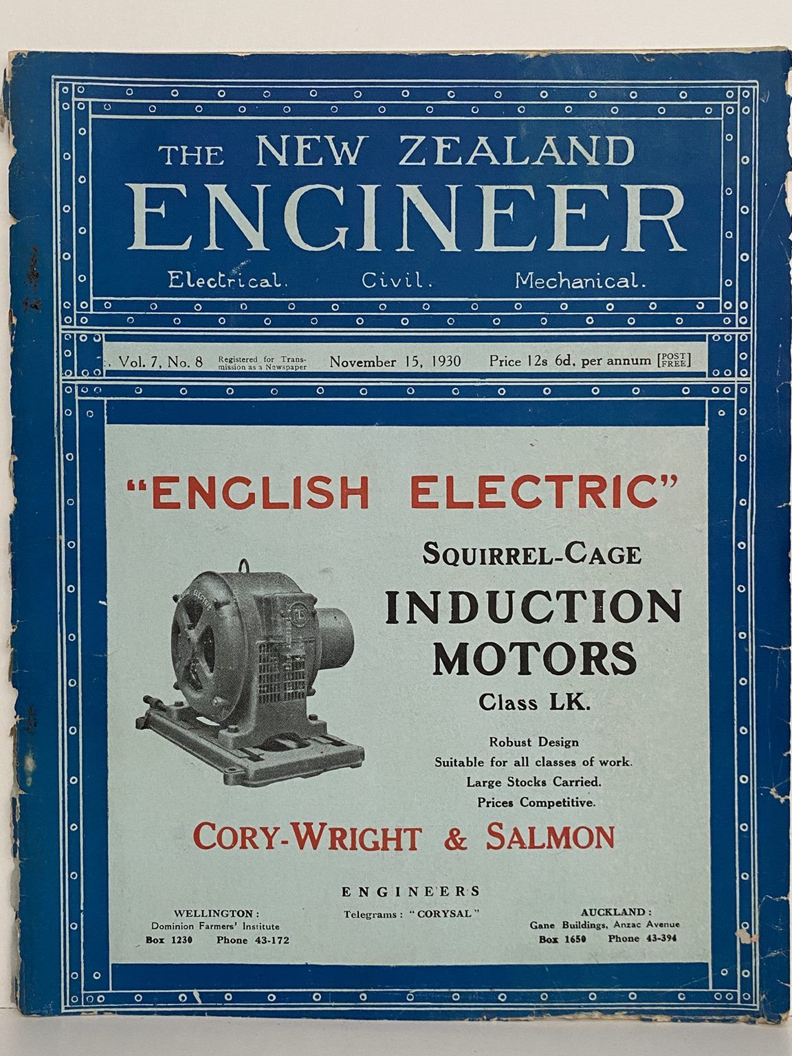 OLD MAGAZINE: The New Zealand Engineer Vol. 7, No. 8 - 15 November 1930