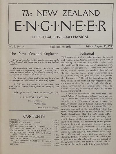 OLD MAGAZINE: The New Zealand Engineer Vol. 7, No. 5 - 15 August 1930