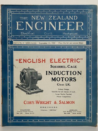 OLD MAGAZINE: The New Zealand Engineer Vol. 7, No. 6 - 15 September 1930 