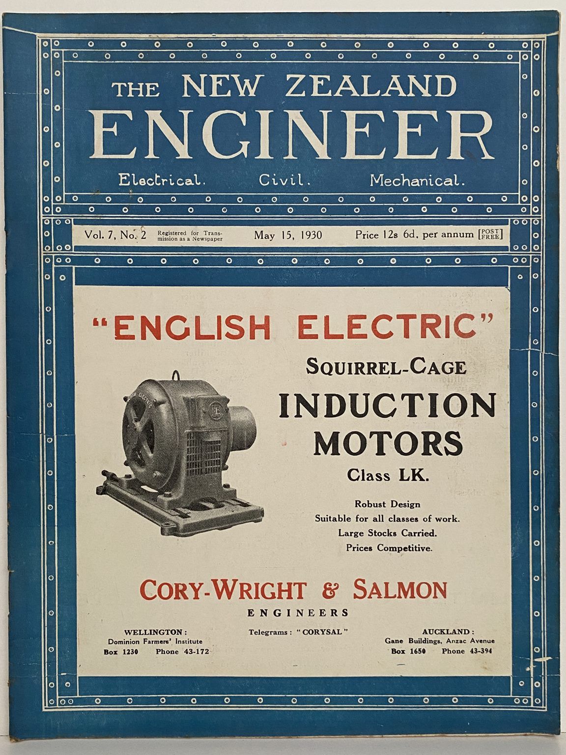 OLD MAGAZINE: The New Zealand Engineer Vol. 7, No. 2 - 15 May 1930