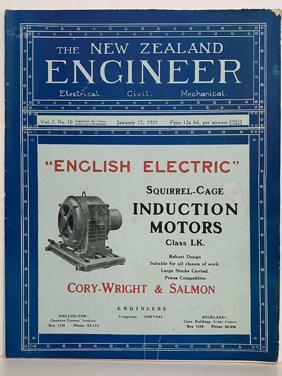 OLD MAGAZINE: The New Zealand Engineer Vol. 7, No. 10 - 15 January 1931