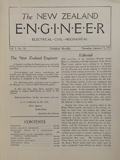 OLD MAGAZINE: The New Zealand Engineer Vol. 7, No. 10 - 15 January 1931