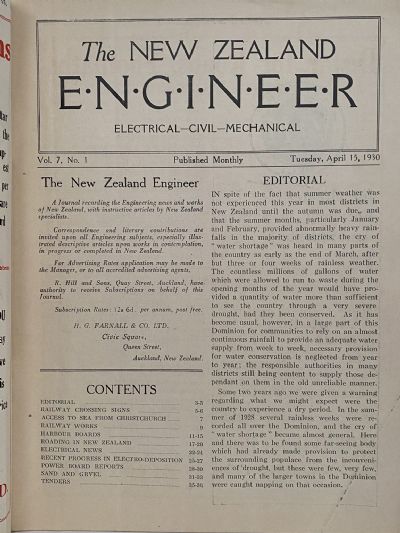 OLD MAGAZINE: The New Zealand Engineer Vol. 7, No. 1 - 15 April 1930