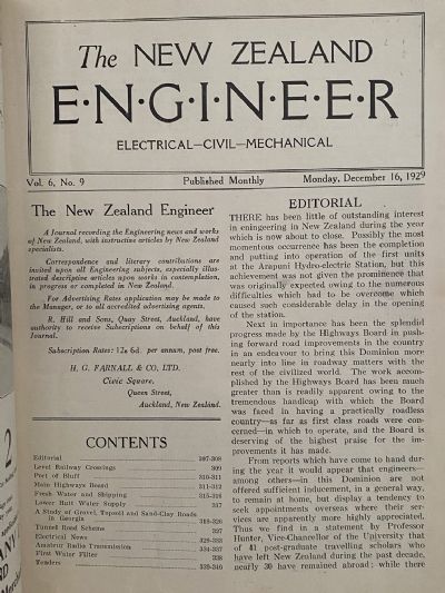 OLD MAGAZINE: The New Zealand Engineer Vol. 6, No. 9 - 16 December 1929