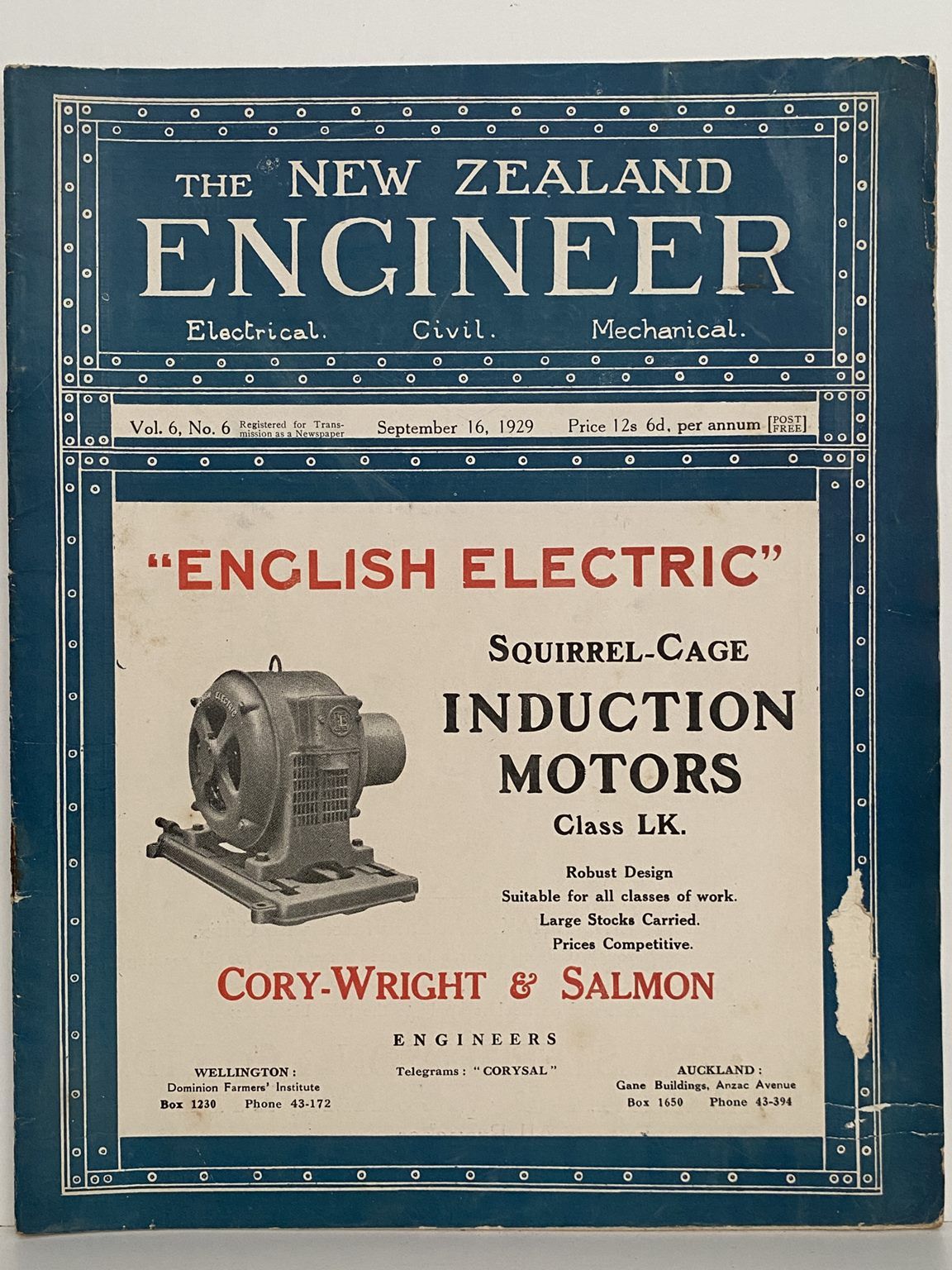 OLD MAGAZINE: The New Zealand Engineer Vol. 6, No. 6 - 16 September 1929