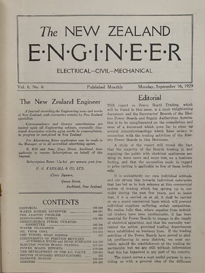 OLD MAGAZINE: The New Zealand Engineer Vol. 6, No. 6 - 16 September 1929