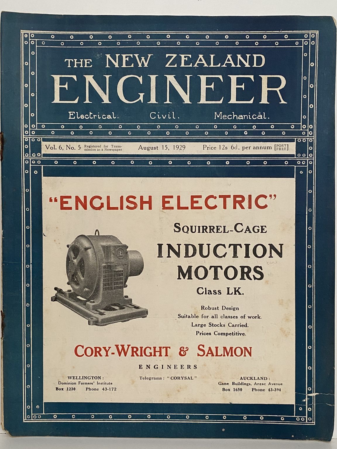 OLD MAGAZINE: The New Zealand Engineer Vol. 6, No. 5 - 15 August 1929