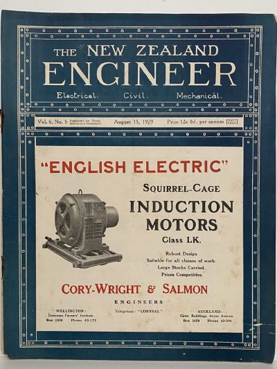 OLD MAGAZINE: The New Zealand Engineer Vol. 6, No. 5 - 15 August 1929 