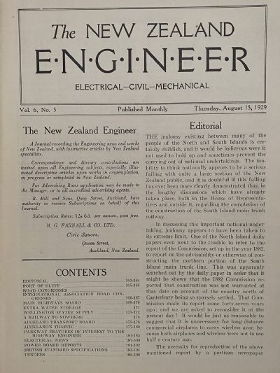 OLD MAGAZINE: The New Zealand Engineer Vol. 6, No. 5 - 15 August 1929