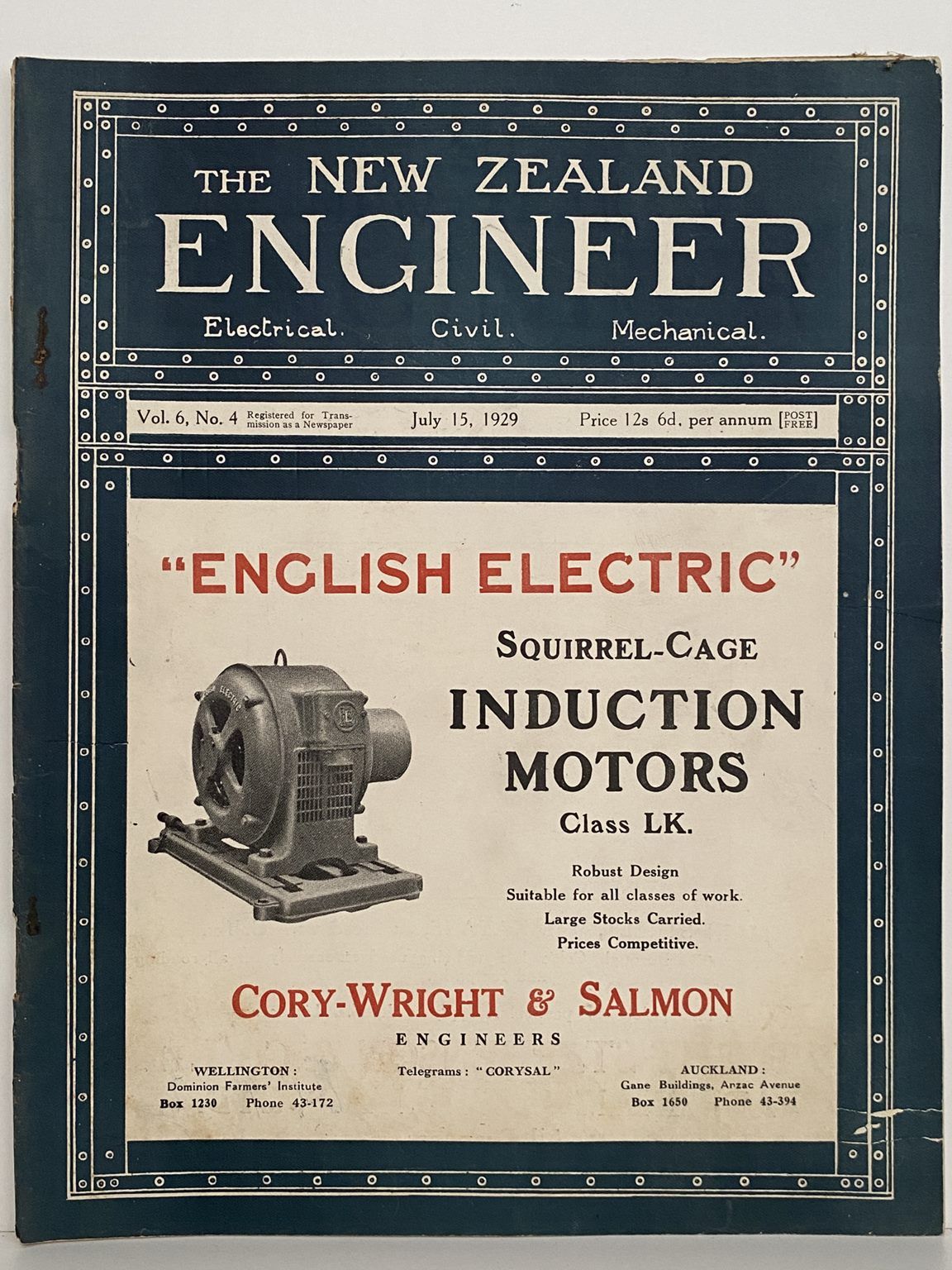 OLD MAGAZINE: The New Zealand Engineer Vol. 6, No. 4 - 15 July 1929