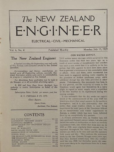 OLD MAGAZINE: The New Zealand Engineer Vol. 6, No. 4 - 15 July 1929