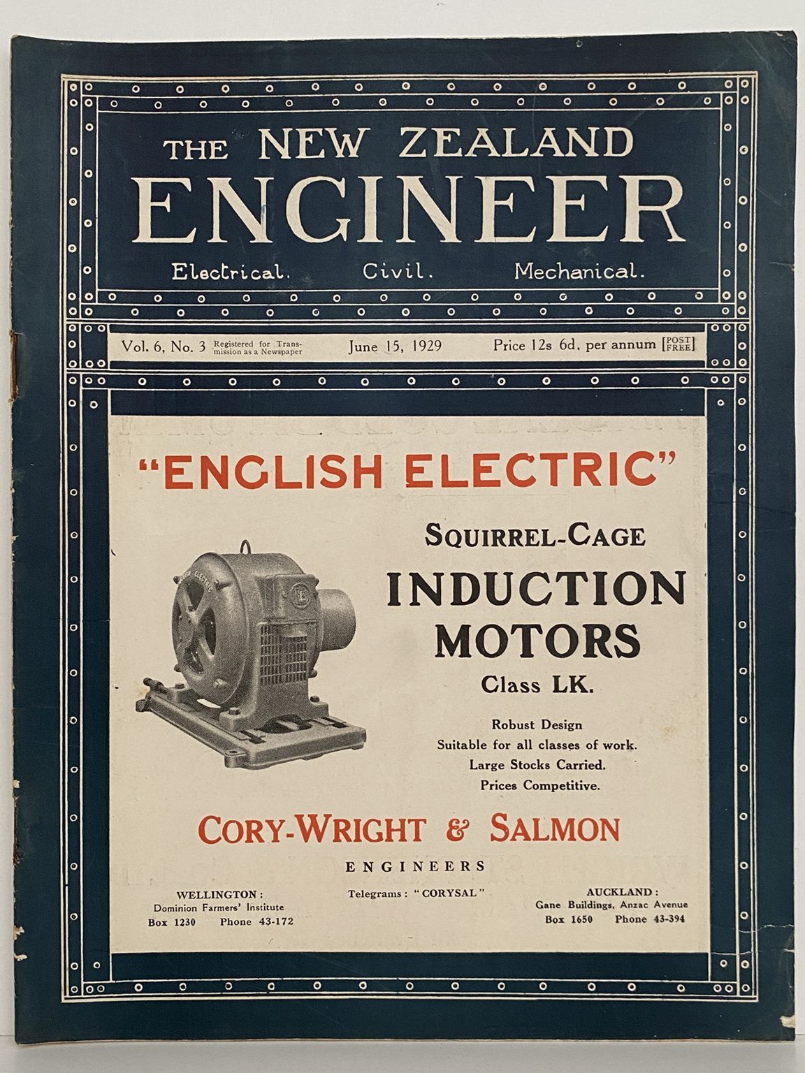 OLD MAGAZINE: The New Zealand Engineer Vol. 6, No. 3 - 15 June 1929