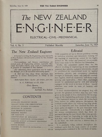 OLD MAGAZINE: The New Zealand Engineer Vol. 6, No. 3 - 15 June 1929