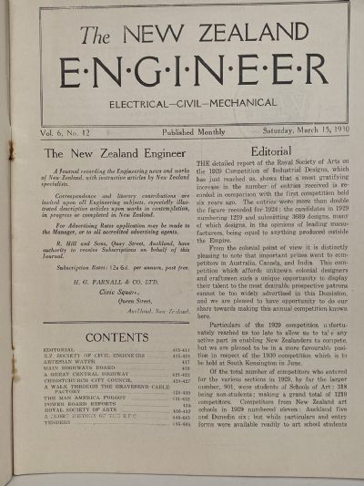 OLD MAGAZINE: The New Zealand Engineer Vol. 6, No. 12 - 15 March 1930