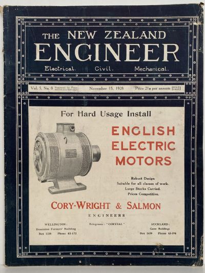 OLD MAGAZINE: The New Zealand Engineer Vol. 5, No. 8 - 15 November 1928 
