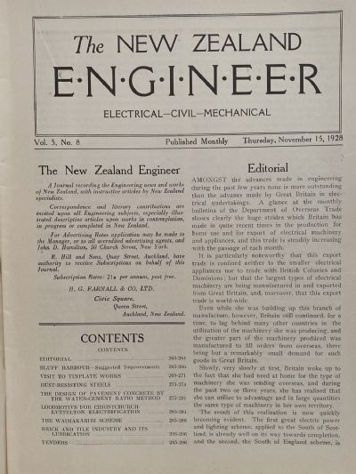 OLD MAGAZINE: The New Zealand Engineer Vol. 5, No. 8 - 15 November 1928