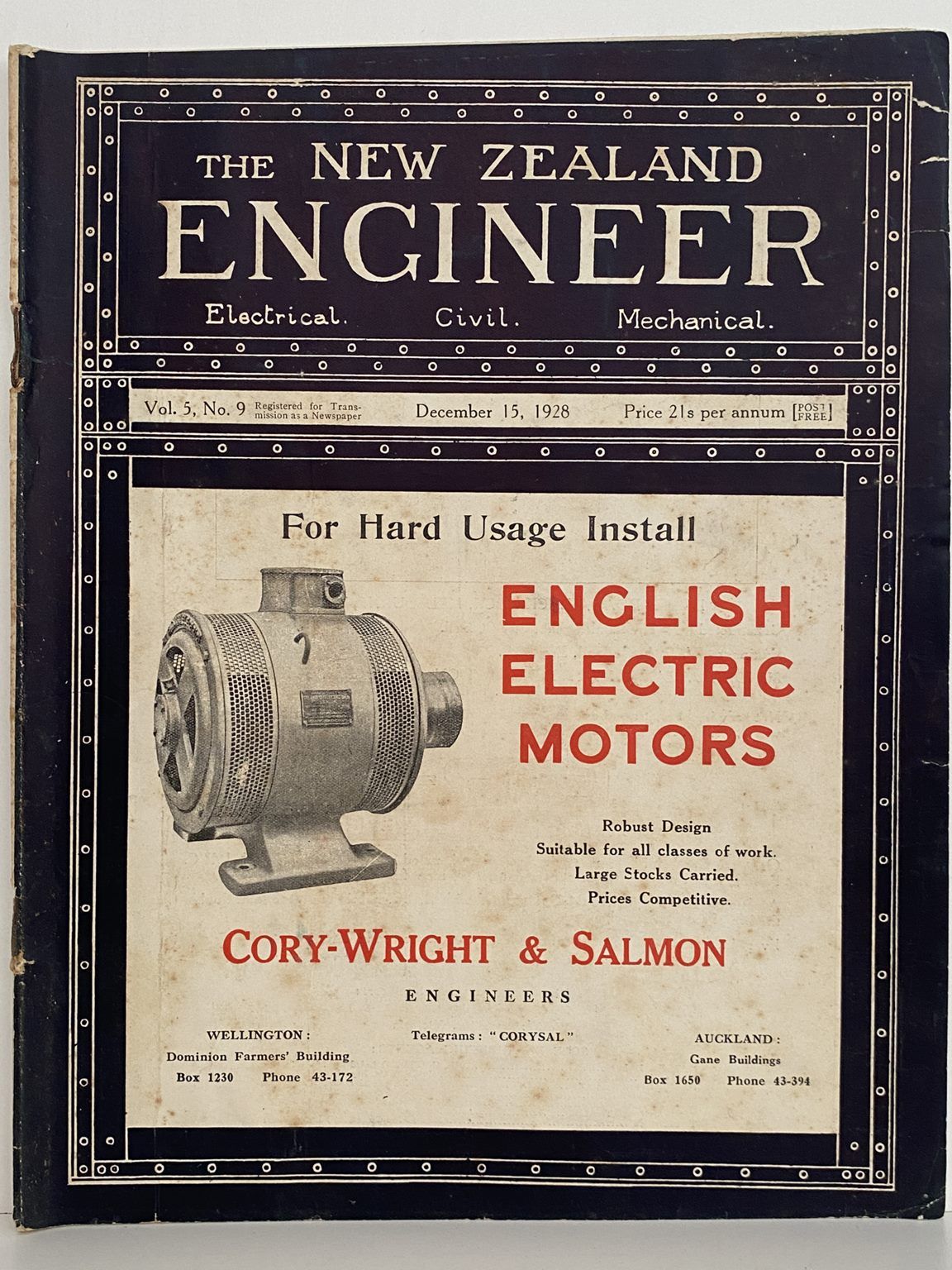 OLD MAGAZINE: The New Zealand Engineer Vol. 5, No. 9 - 15 December 1928
