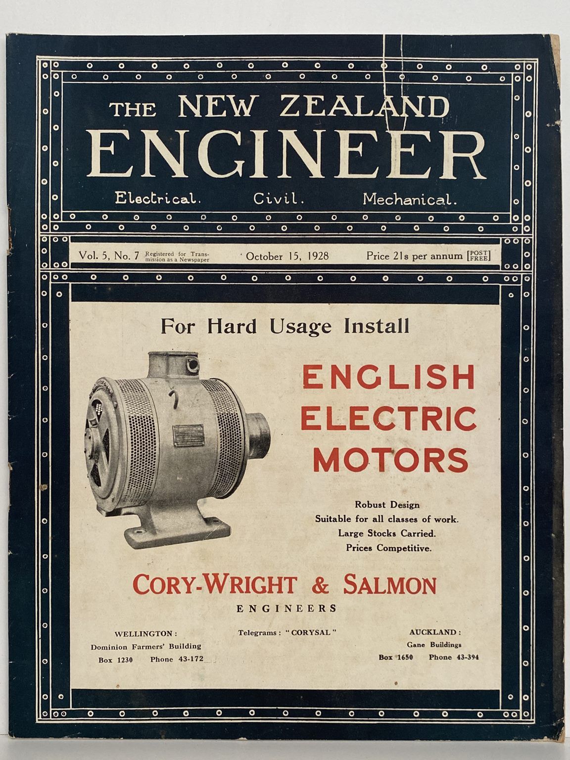OLD MAGAZINE: The New Zealand Engineer Vol. 5, No. 7 - 15 October 1928