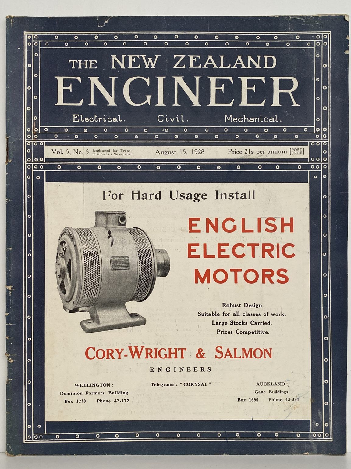 OLD MAGAZINE: The New Zealand Engineer Vol. 5, No. 5 - 15 August 1928