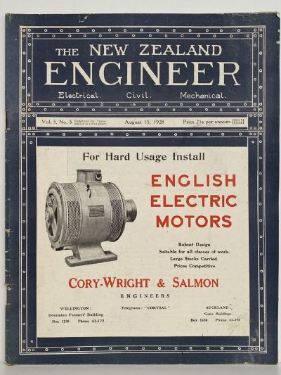 OLD MAGAZINE: The New Zealand Engineer Vol. 5, No. 5 - 15 August 1928 
