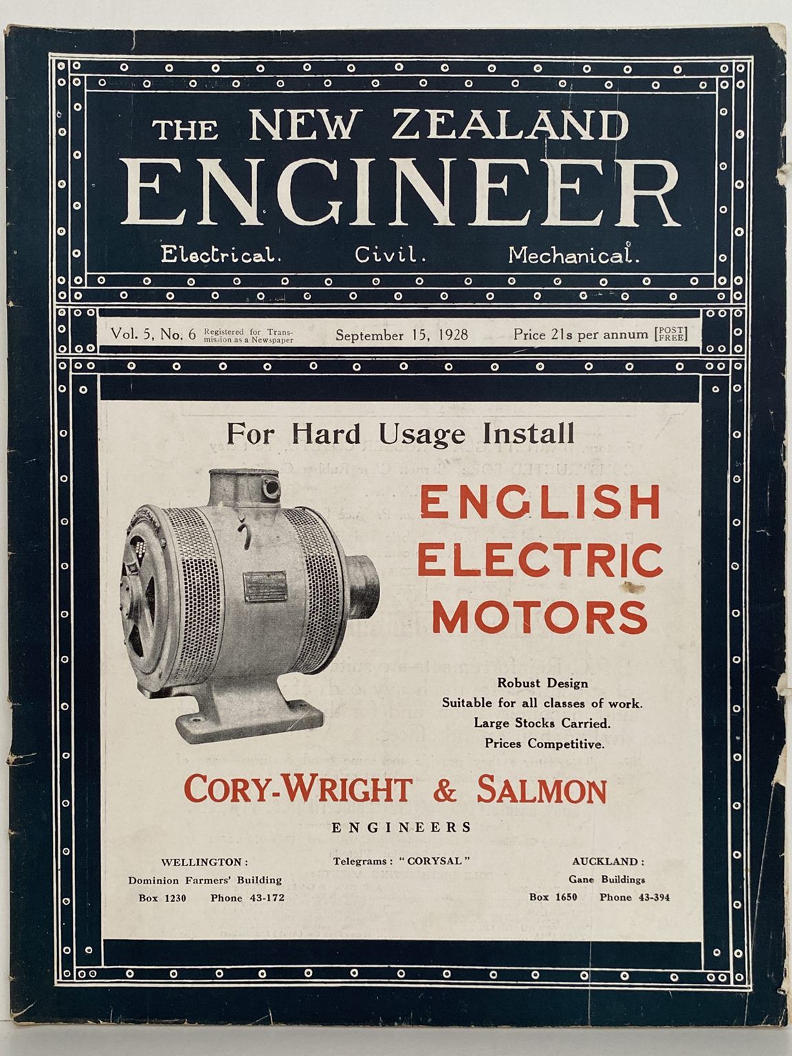 OLD MAGAZINE: The New Zealand Engineer Vol. 5, No. 6 - 15 September 1928
