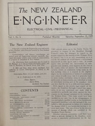 OLD MAGAZINE: The New Zealand Engineer Vol. 5, No. 6 - 15 September 1928