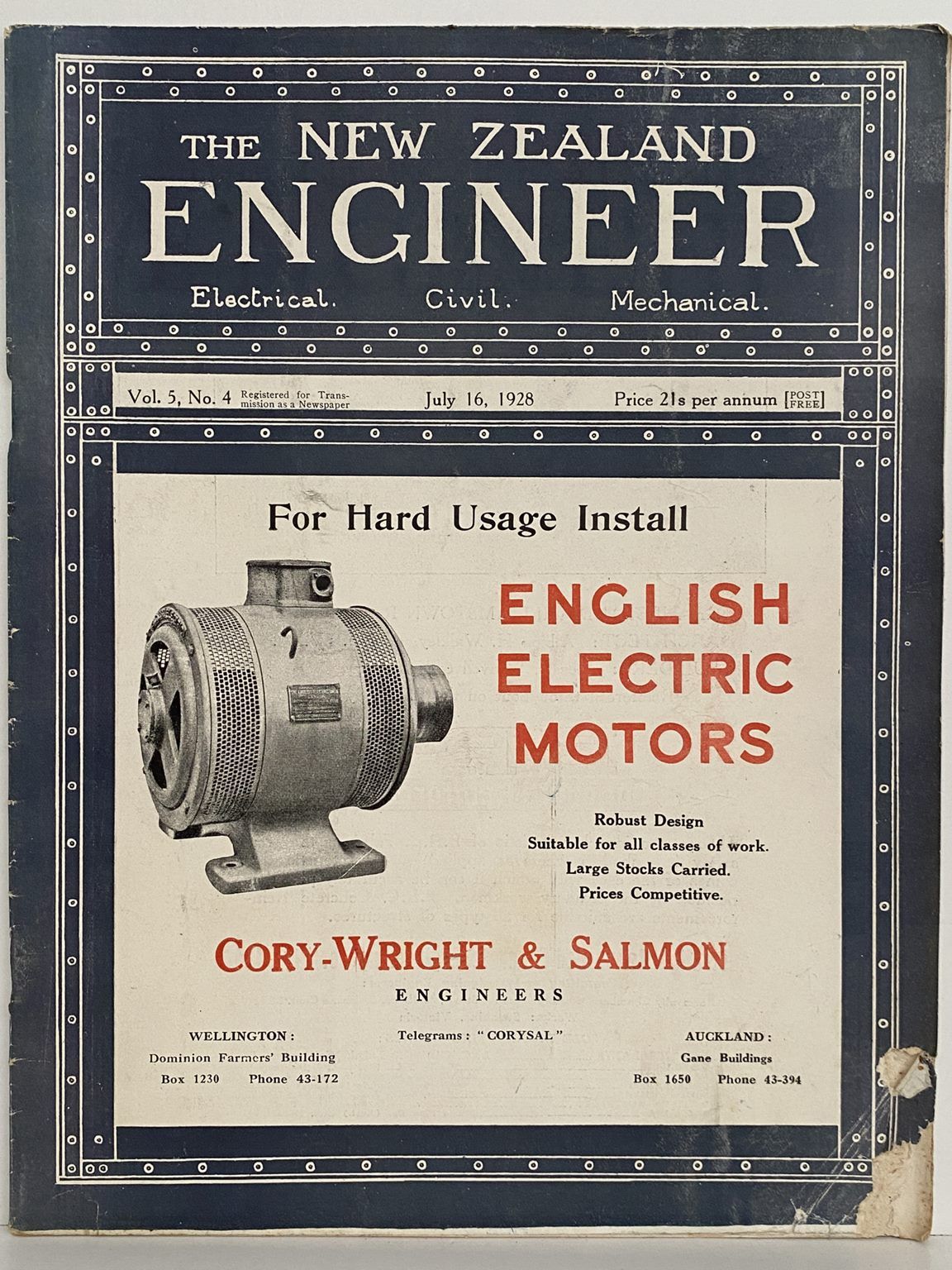 OLD MAGAZINE: The New Zealand Engineer Vol. 5, No. 4 - 16 July 1928