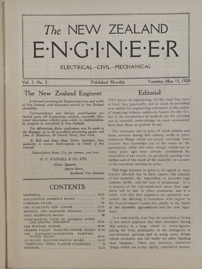 OLD MAGAZINE: The New Zealand Engineer Vol. 5, No. 2 - 15 May 1928