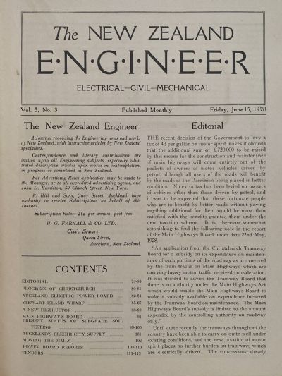 OLD MAGAZINE: The New Zealand Engineer Vol. 5, No. 3 - 15 June 1928