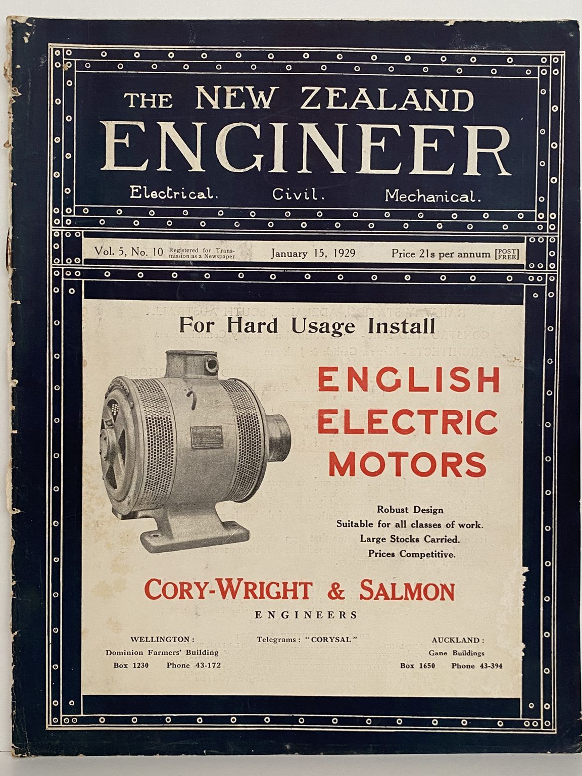 OLD MAGAZINE: The New Zealand Engineer Vol. 5, No. 10 - 15 January 1929