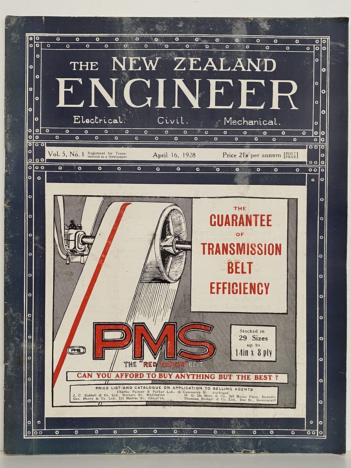 OLD MAGAZINE: The New Zealand Engineer Vol. 5, No. 1 - 16 April 1928