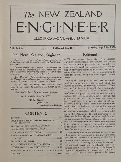 OLD MAGAZINE: The New Zealand Engineer Vol. 5, No. 1 - 16 April 1928