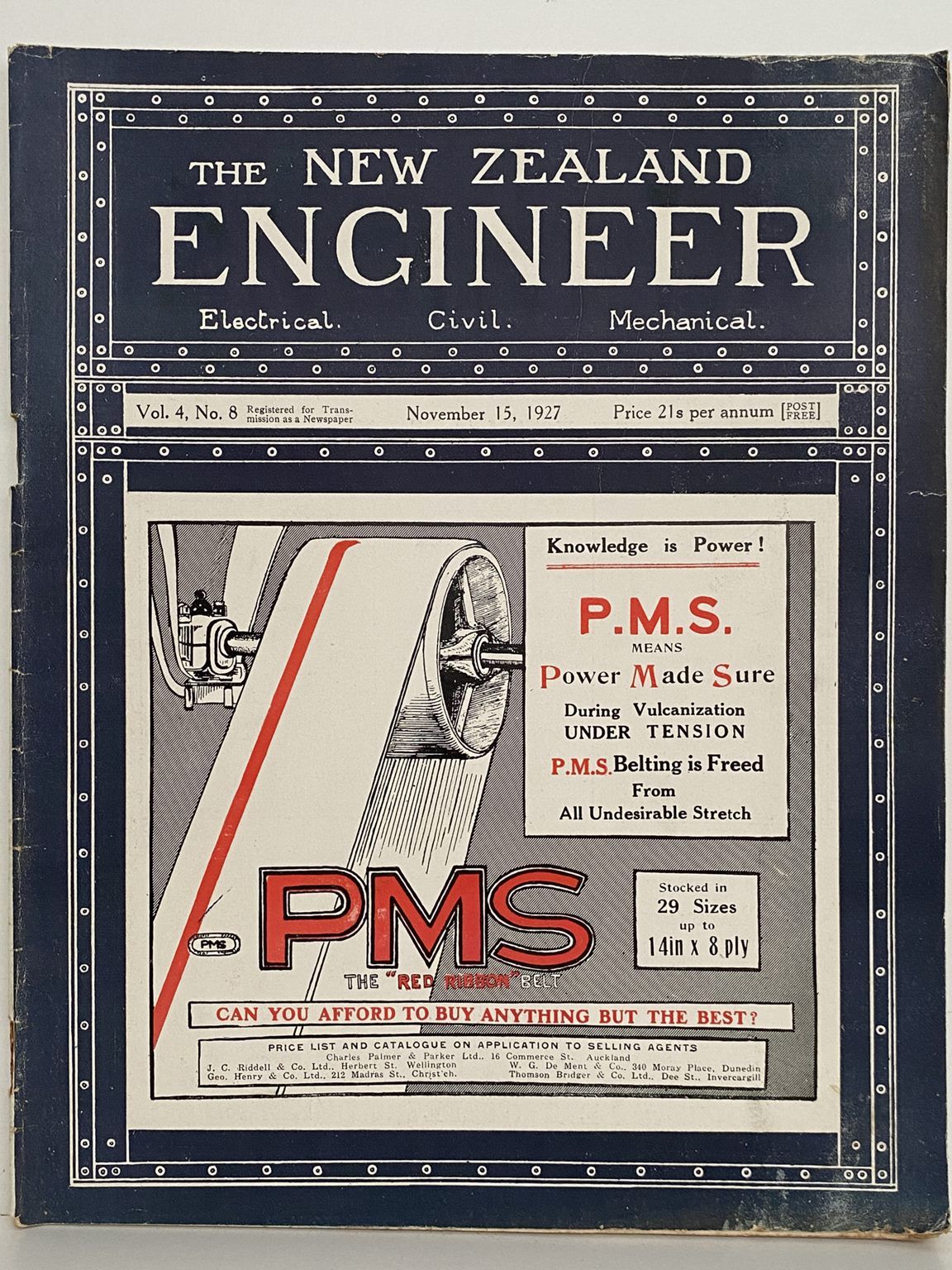 OLD MAGAZINE: The New Zealand Engineer Vol. 4, No. 8 - 15 November 1927