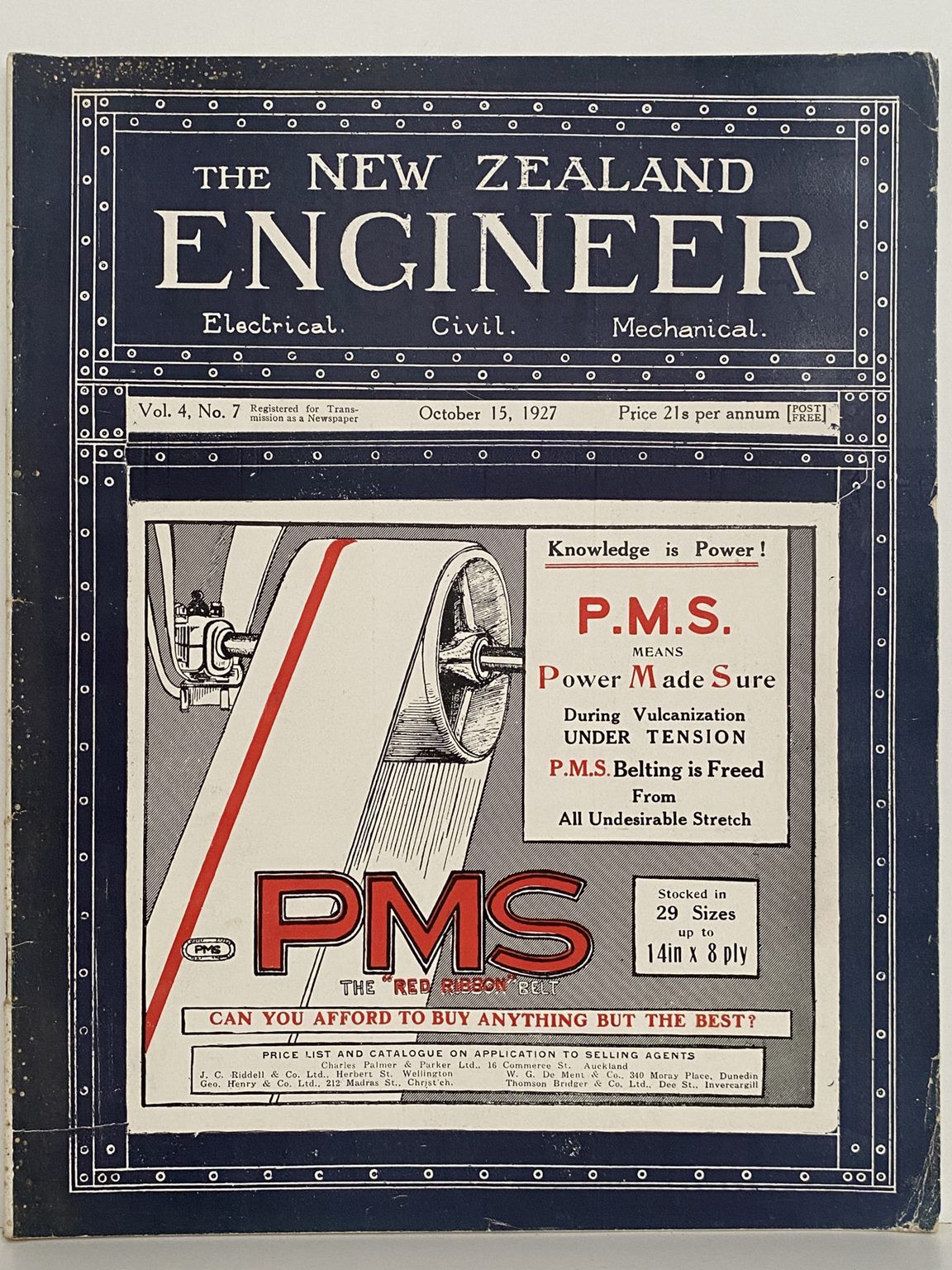 OLD MAGAZINE: The New Zealand Engineer Vol. 4, No. 7 - 15 October 1927