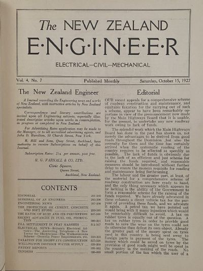 OLD MAGAZINE: The New Zealand Engineer Vol. 4, No. 7 - 15 October 1927