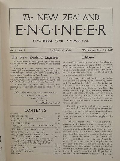 OLD MAGAZINE: The New Zealand Engineer Vol. 4, No. 3 - 15 June 1927