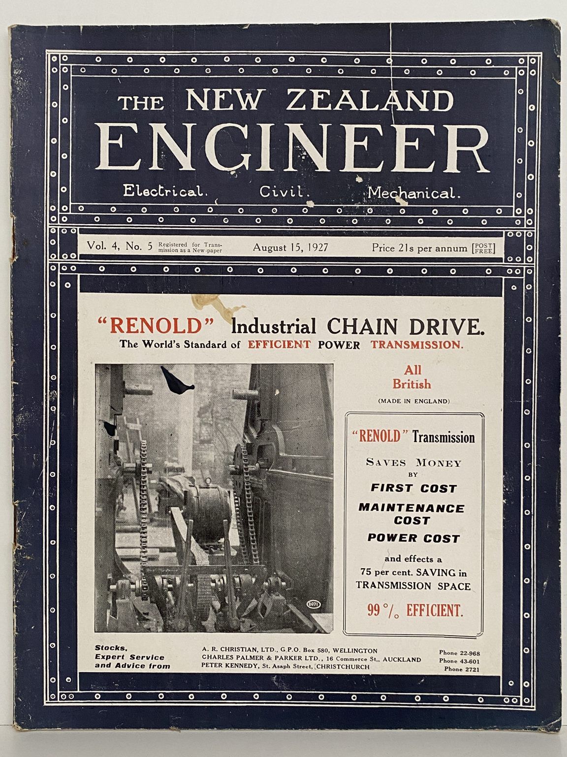 OLD MAGAZINE: The New Zealand Engineer Vol. 4, No. 5 - 15 August 1927